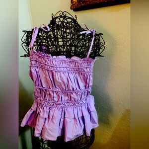 NWT Aqua Women’s Ruched Lavender Adjustable Ties Cami  Top. Size L. SKU 317
